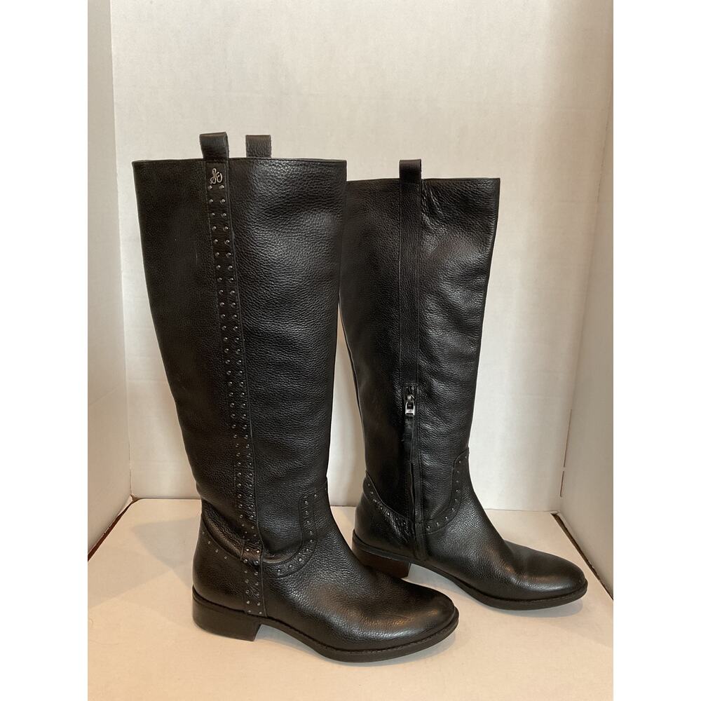Sam Edelman - Prina-Tall Black Leather Riding Boots w/ Stud Detail- 8M/38